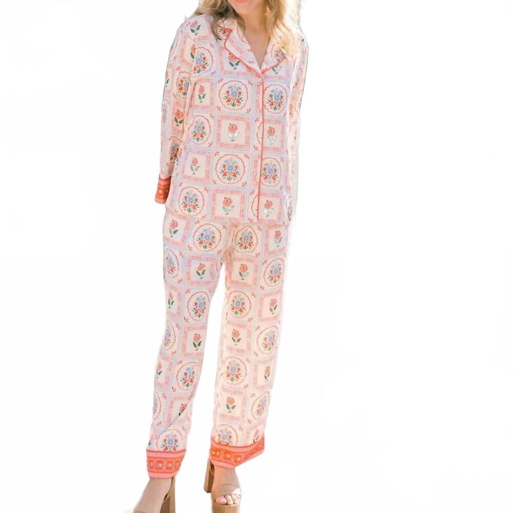 NEW VICTORIA DUNN saylor long pajama set in perennial blooms